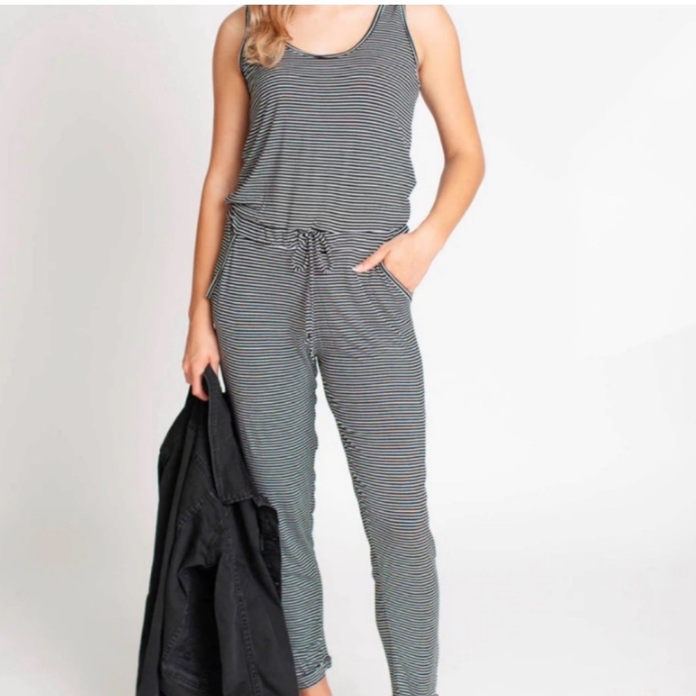 Elan Black and White Striped Jumpsuit